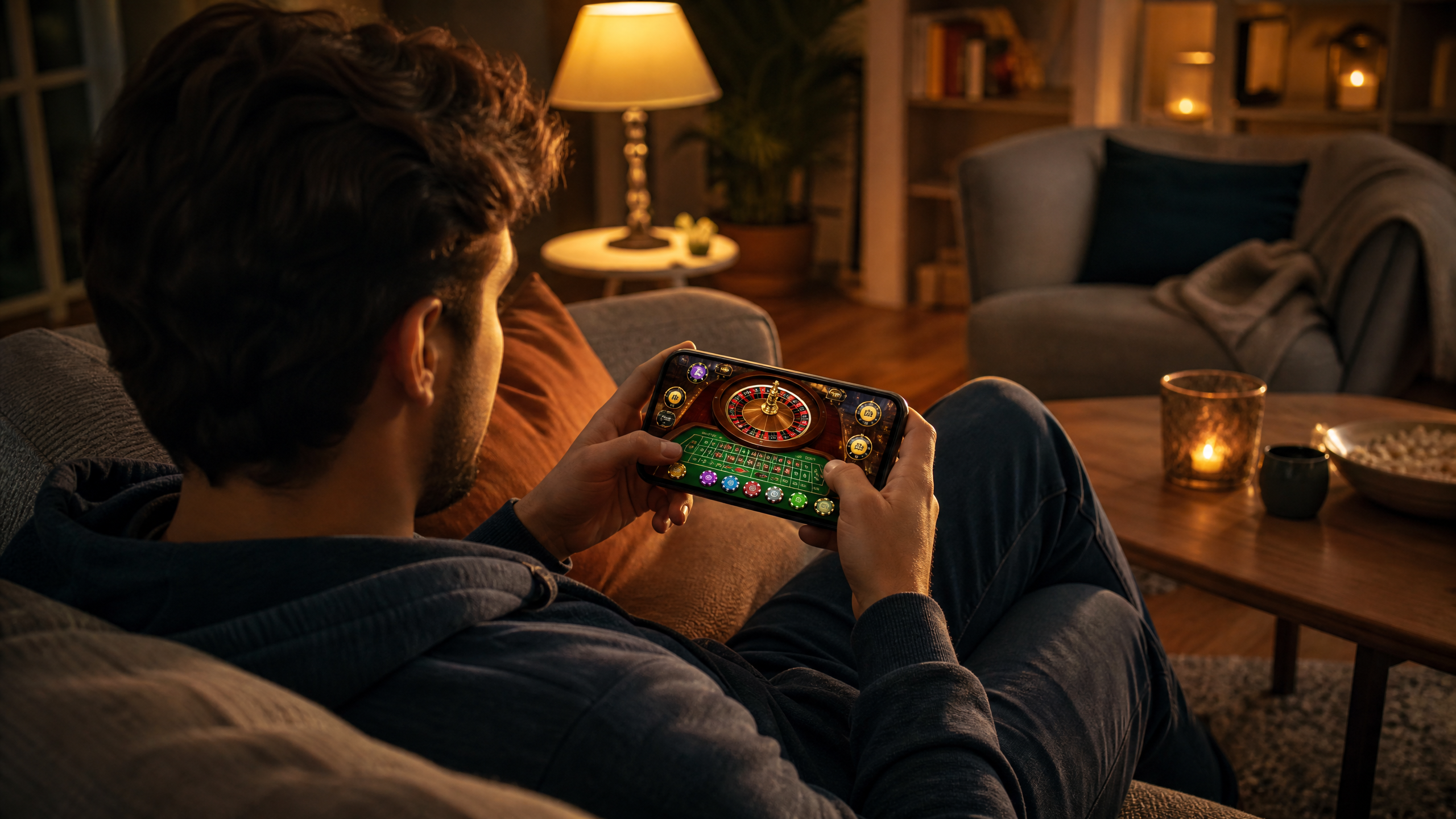Playing mobile casino games at home on a smartphone